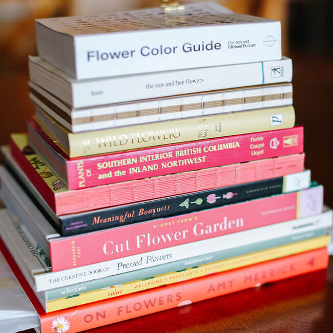 stack of flower books